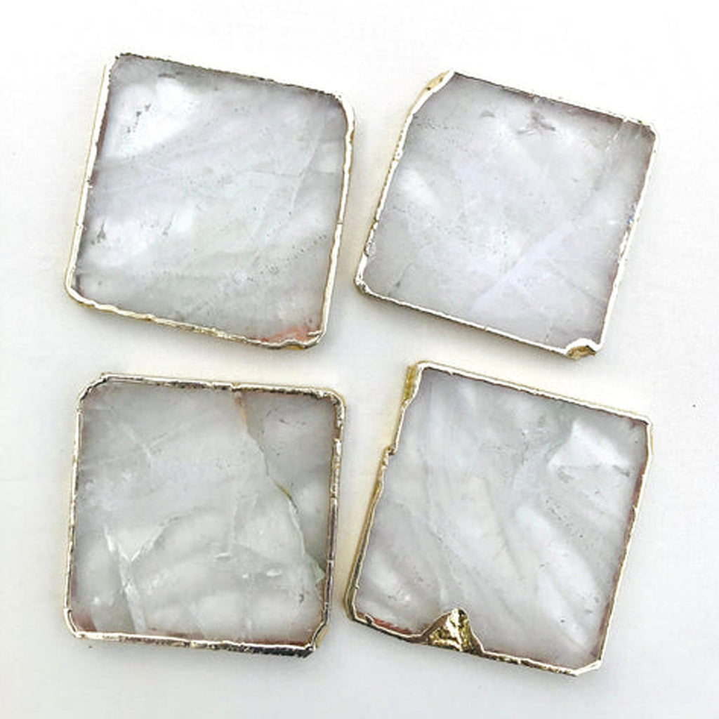 Clear Quartz Natural Edge Coasters – Set of 4