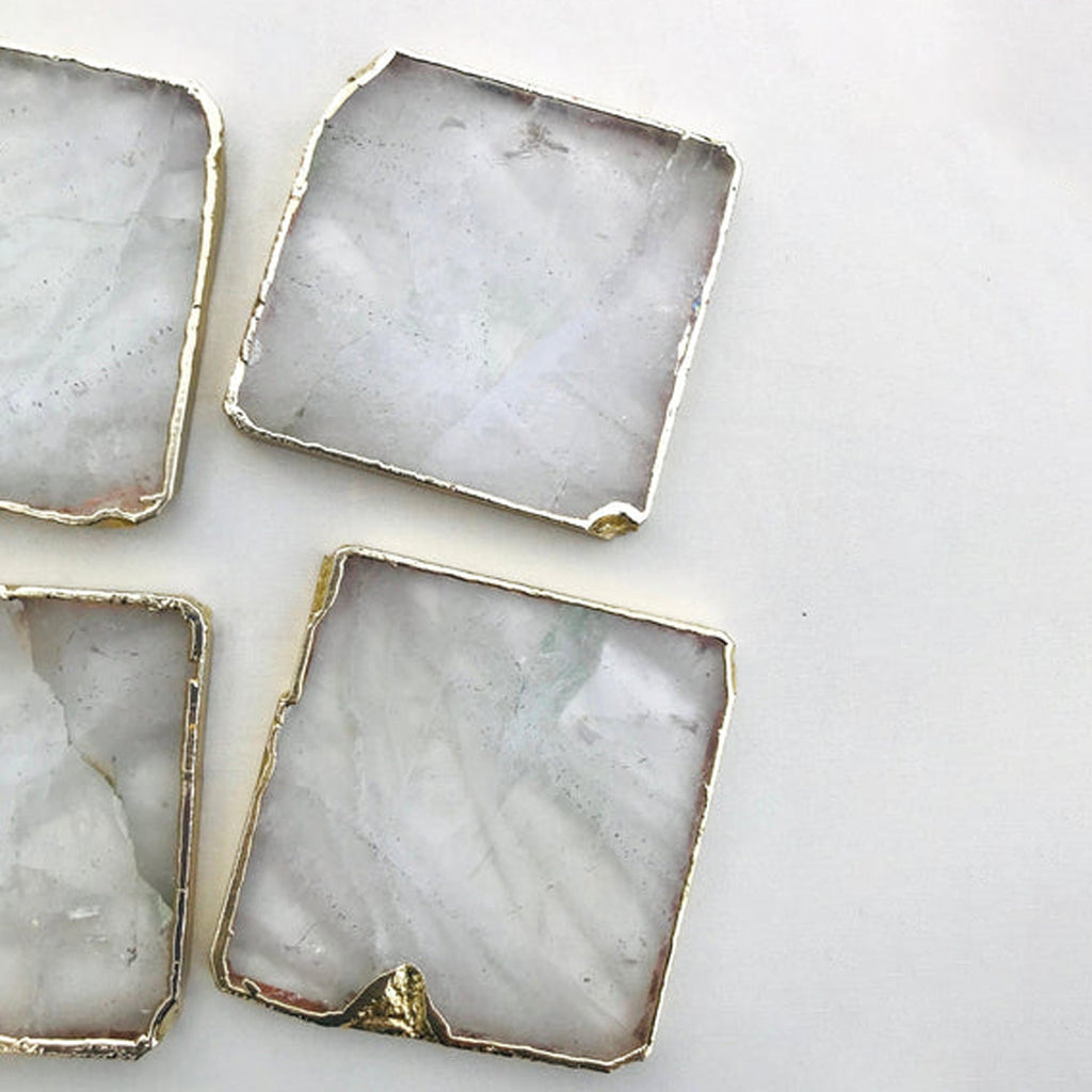 Clear Quartz Natural Edge Coasters – Set of 4