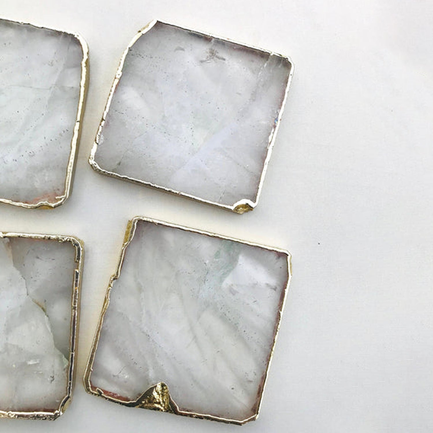 Clear Quartz Natural Edge Coasters – Set of 4