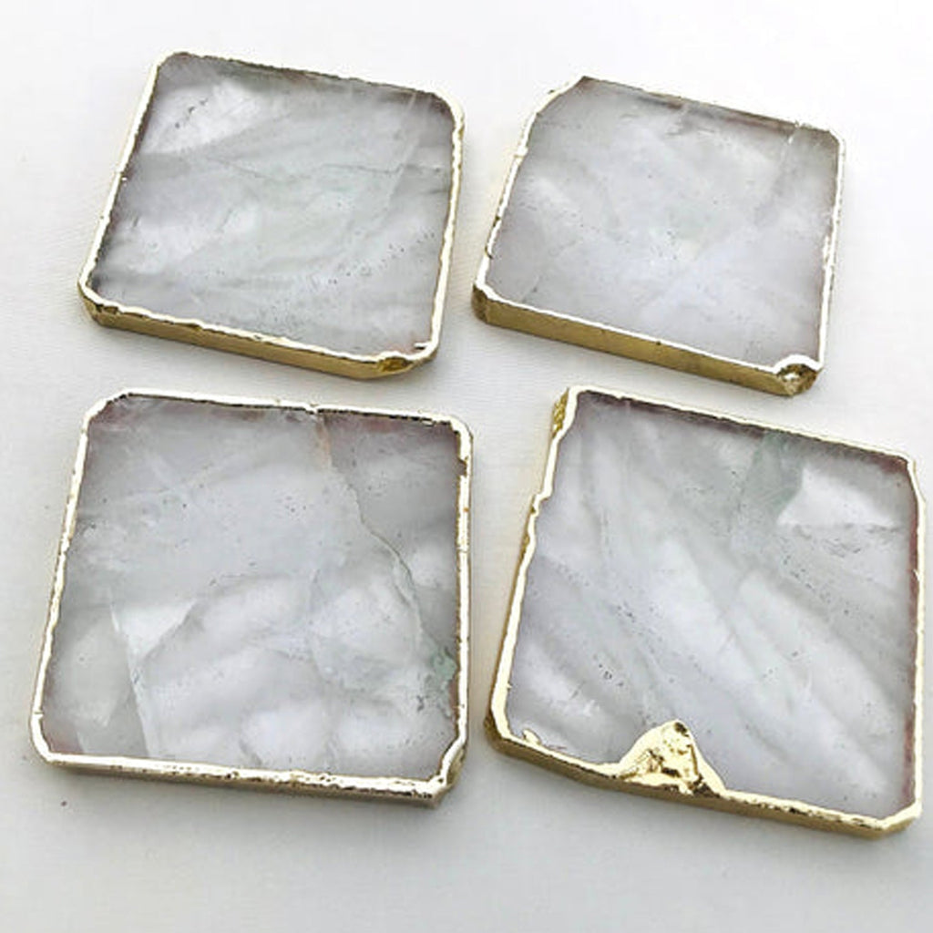 Clear Quartz Natural Edge Coasters – Set of 4