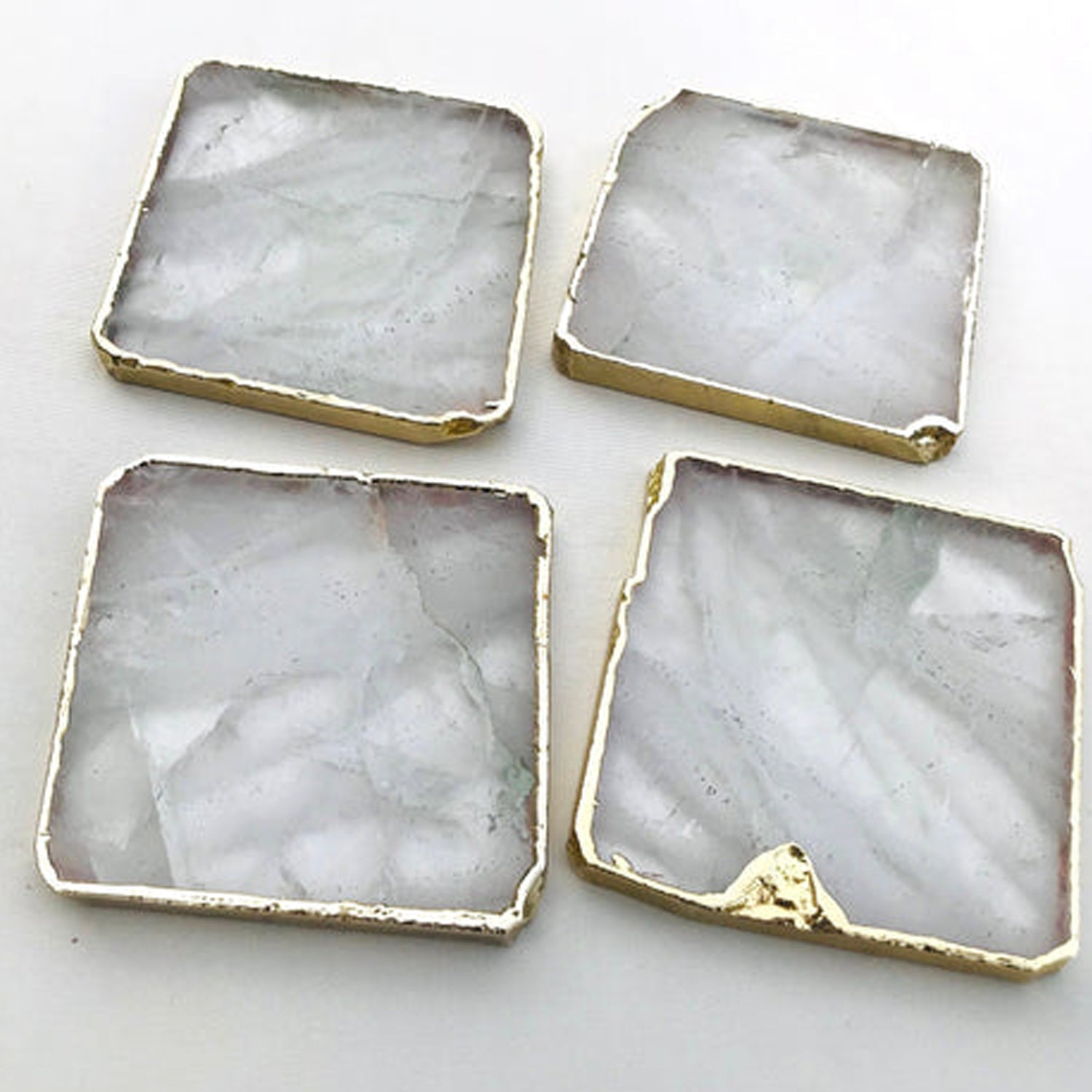 Clear Quartz Natural Edge Coasters – Set of 4