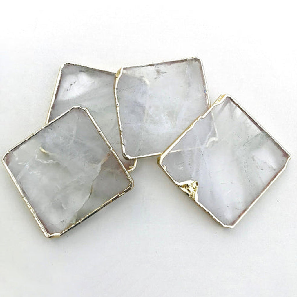 Clear Quartz Natural Edge Coasters – Set of 4