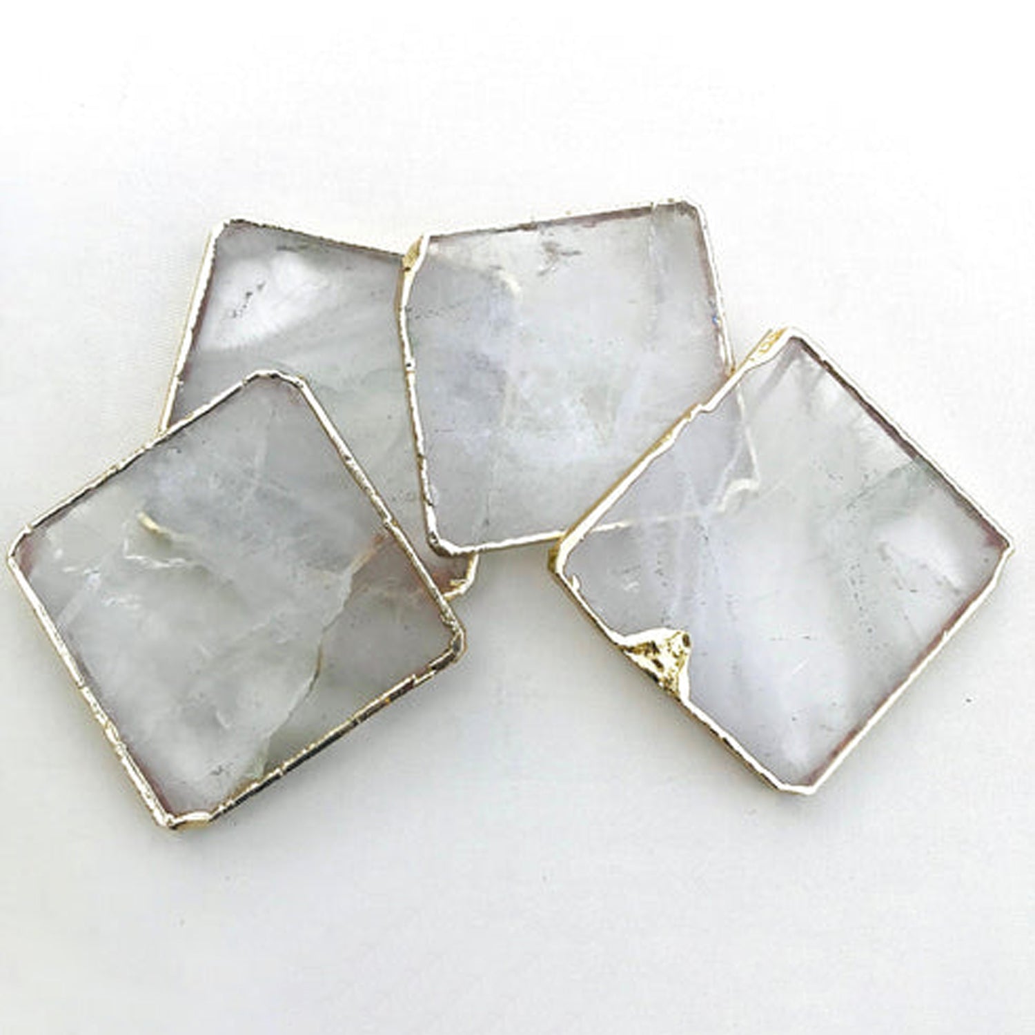 Clear Quartz Natural Edge Coasters – Set of 4