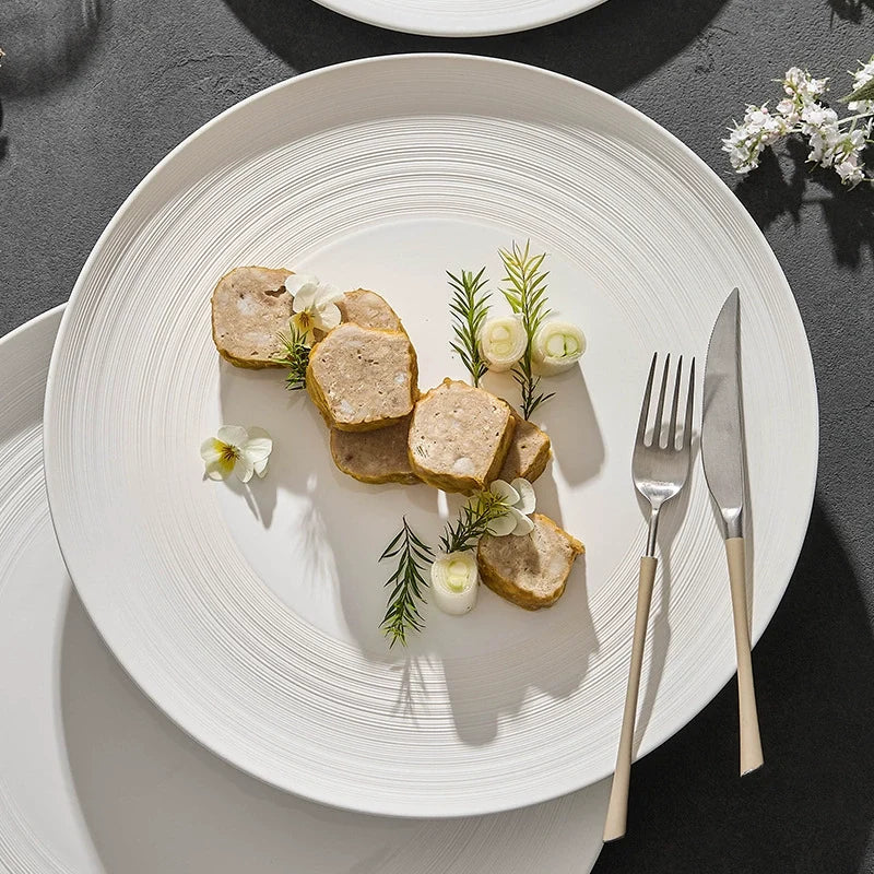 Minimalist Line Pattern Ceramic Dinner Plate – 7.5" / 10.5" / 13" / 14"