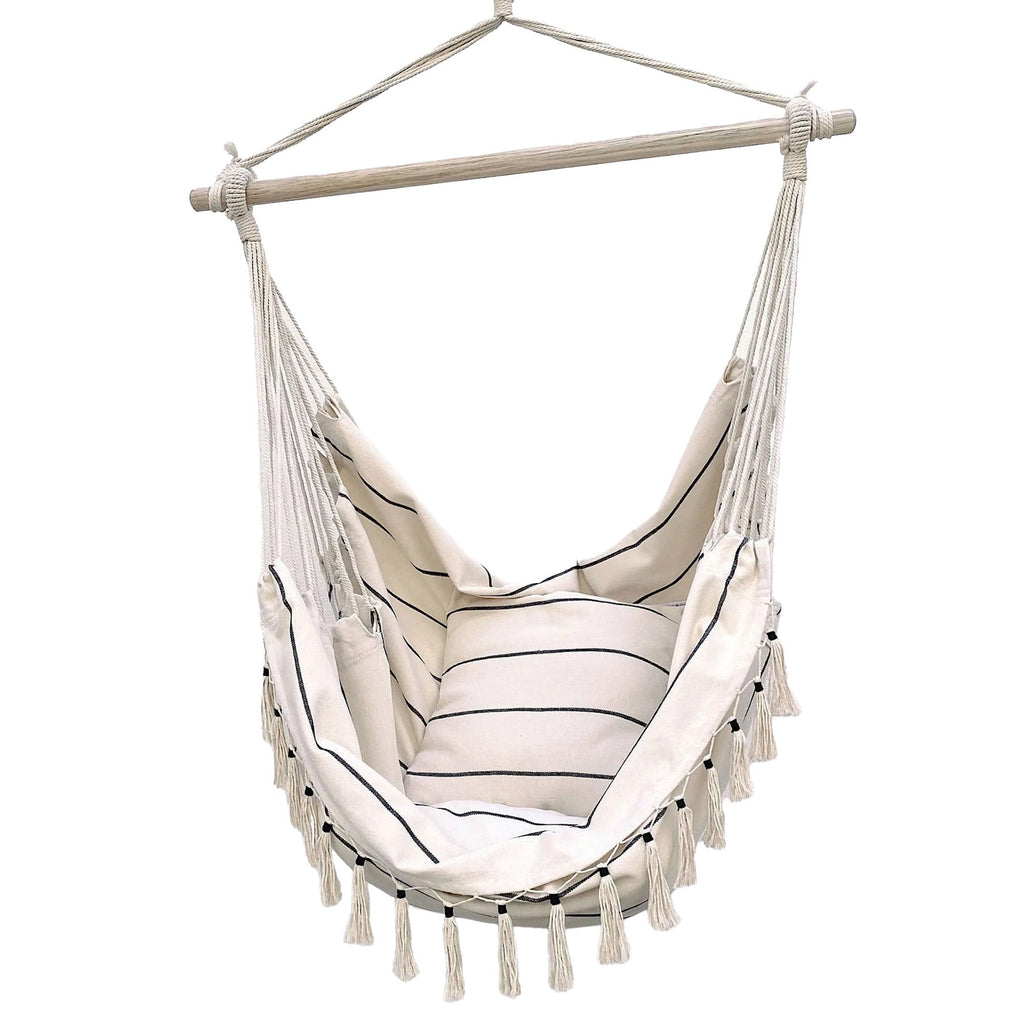Soho Pinstripe Hanging Hammock Chair with Matching Cushions - Cream