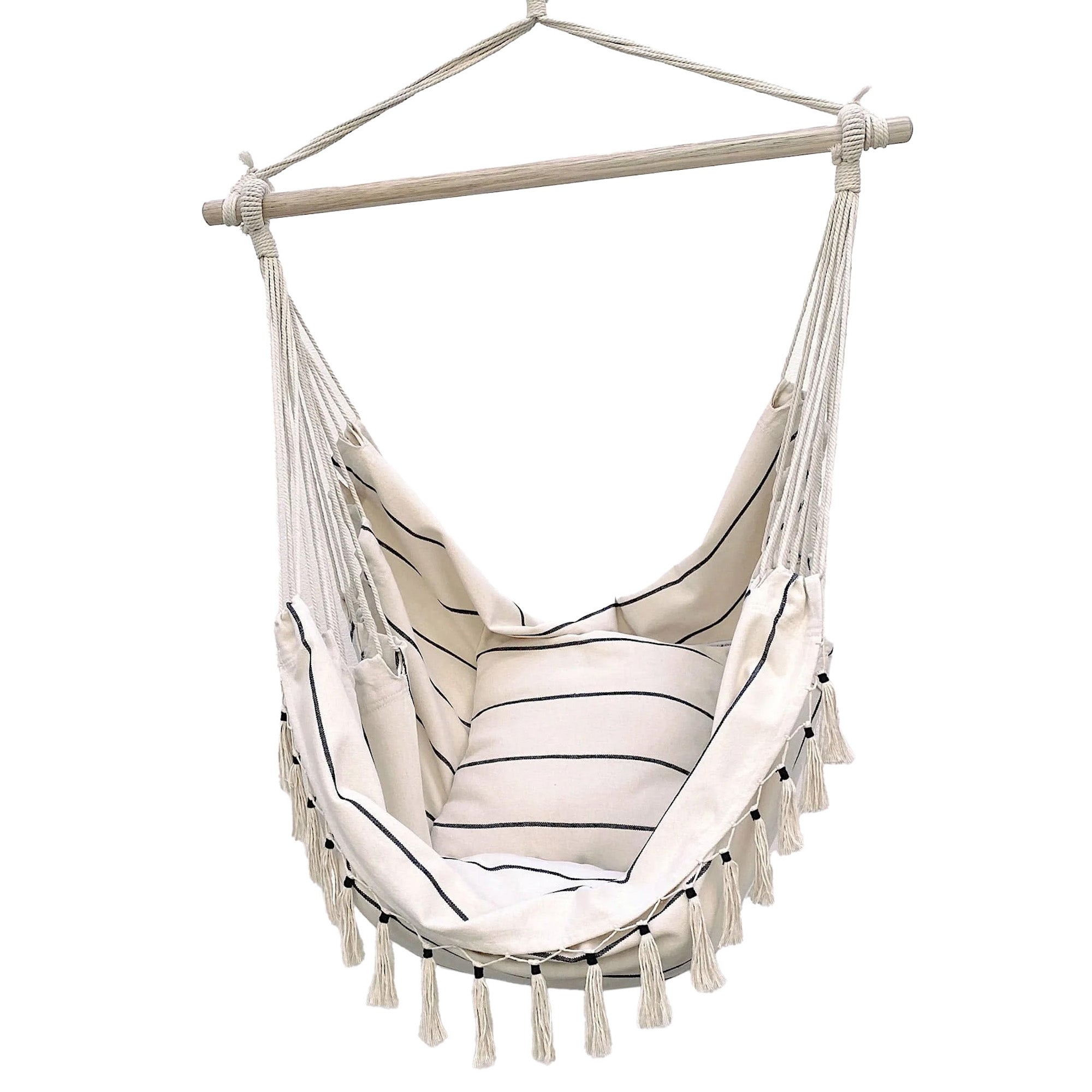 Soho Pinstripe Hanging Hammock Chair with Matching Cushions - Cream