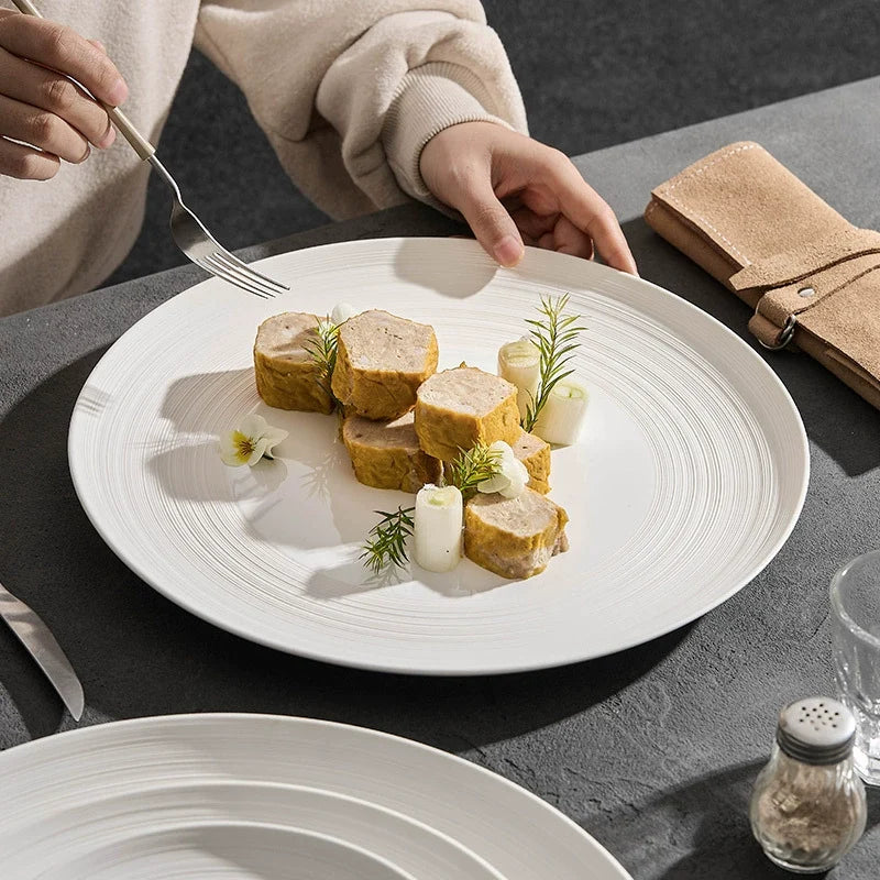 Minimalist Line Pattern Ceramic Dinner Plate – 7.5" / 10.5" / 13" / 14"