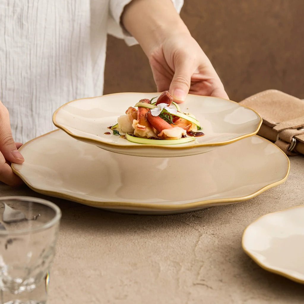 Artisanal Wavy-Edge Kiln-Glazed Shallow Plate – Horizon Series