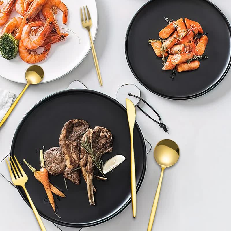 30-Piece Rose Gold Portuguese Style Cutlery Set - Mirror Polished 410 Stainless Steel Dinnerware for 6 (Steak Knives Included)